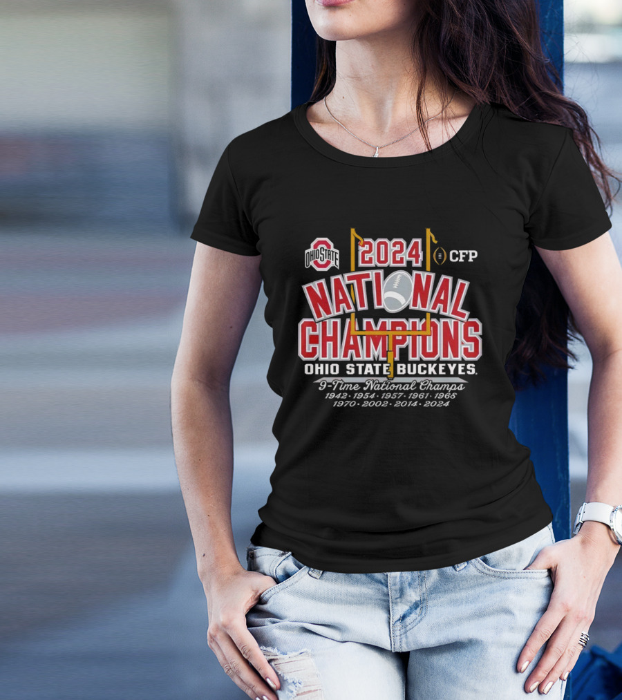 Ohio State Buckeyes 2024 National Champions 9-Time National Champs 1942-2024 Football CFP T-Shirt