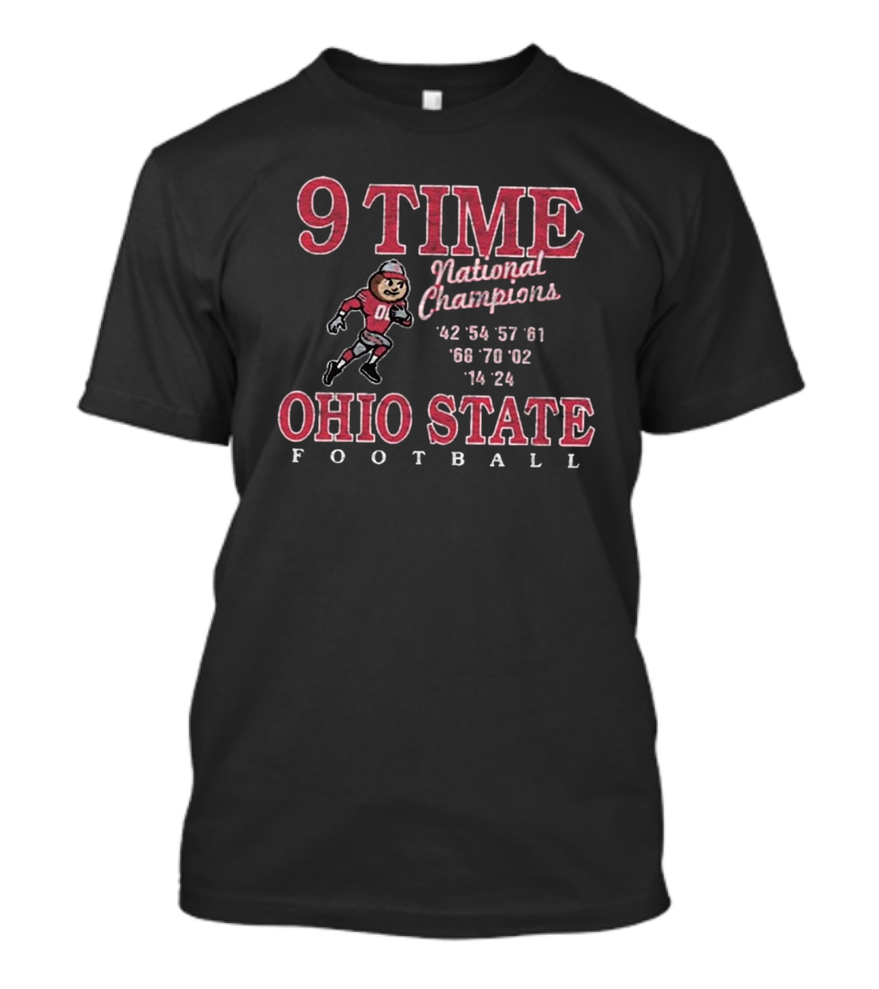 Ohio State Buckeyes Football 9 Time National Champions Vintage 2024 Mascot T-Shirt