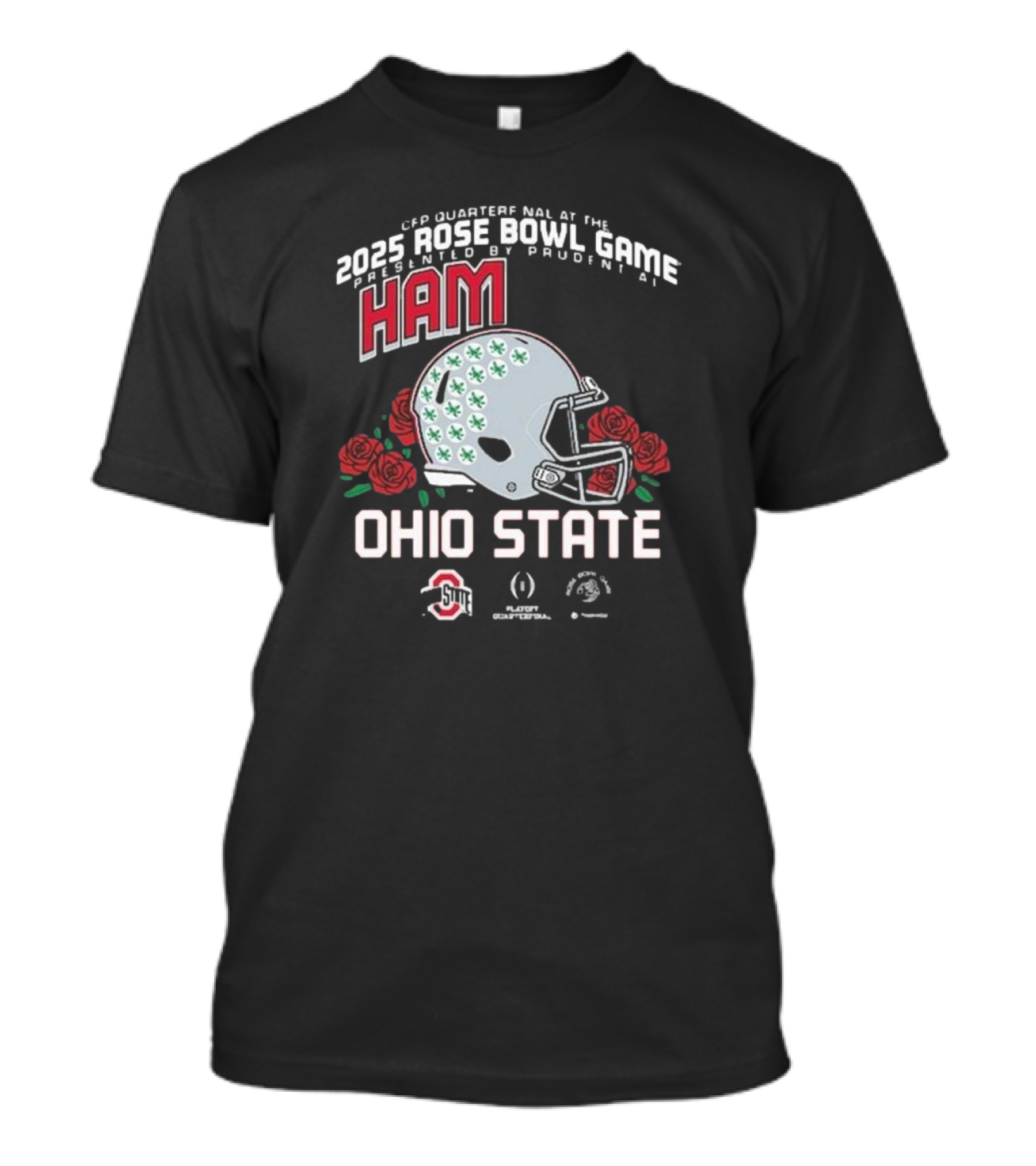 Ohio State Buckeyes 2025 Rose Bowl Game Champions Helmet With Roses And Logos T-Shirt