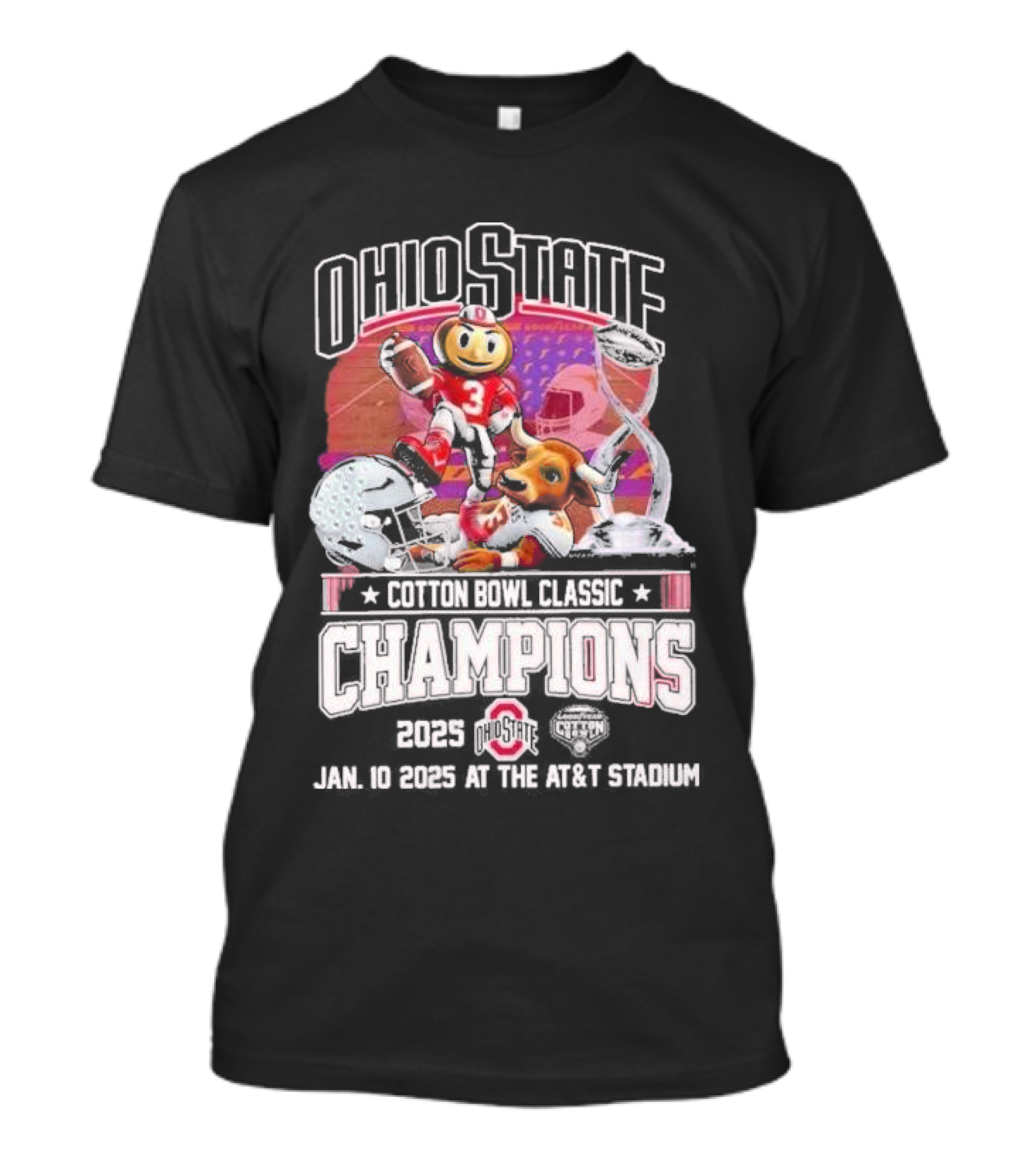 Ohio State Buckeyes Cotton Bowl Classic Champions 2025 Brutus Buckeye Player Illustration T-Shirt