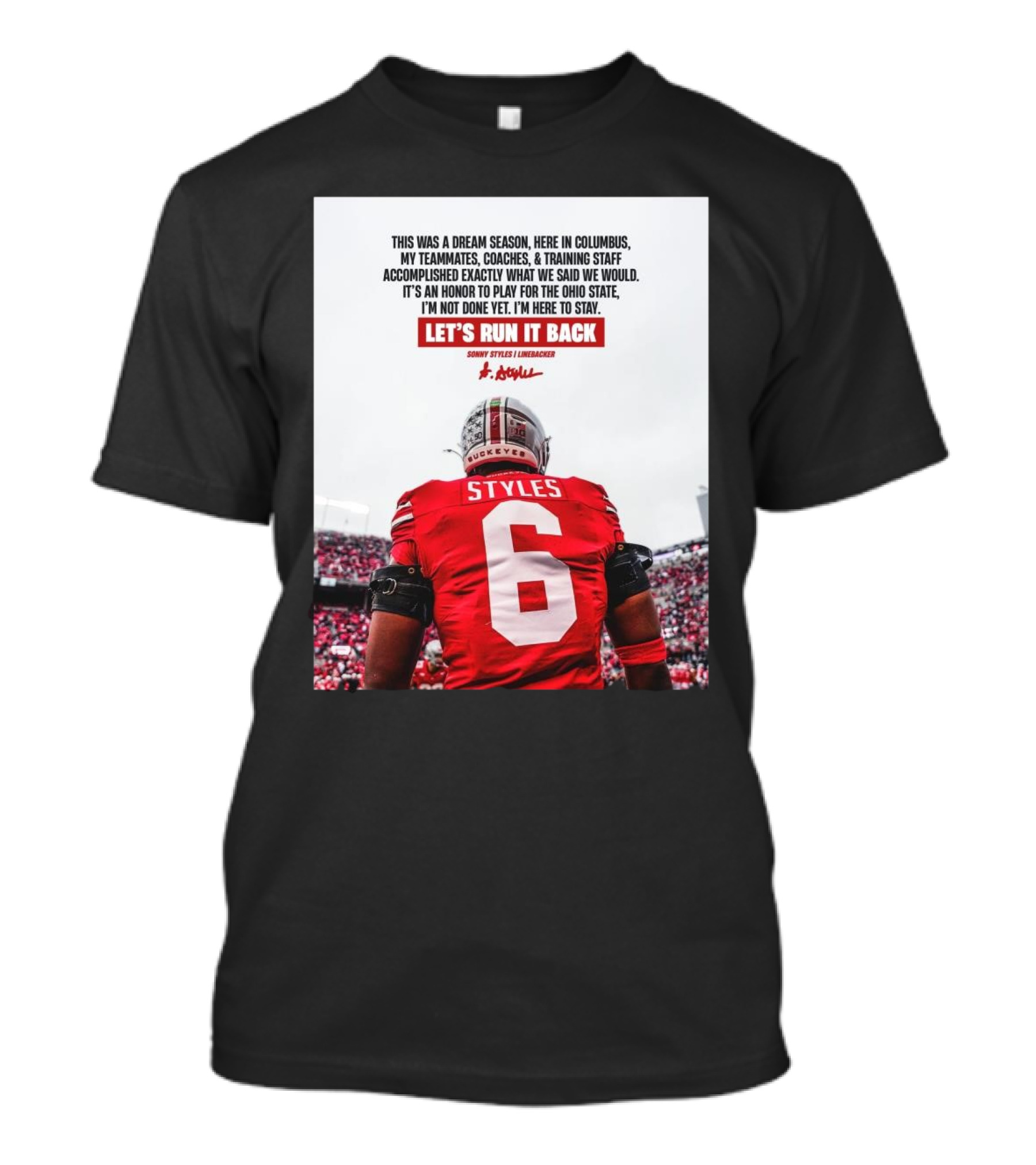 Ohio State Buckeyes Dream Season Columbus Let's Run It Back Sonny Styles Signature T-Shirt