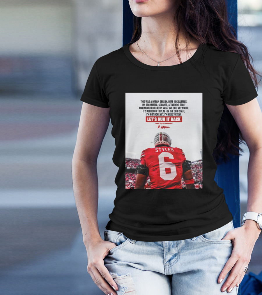 Ohio State Buckeyes Dream Season Columbus Let's Run It Back Sonny Styles Signature T-Shirt