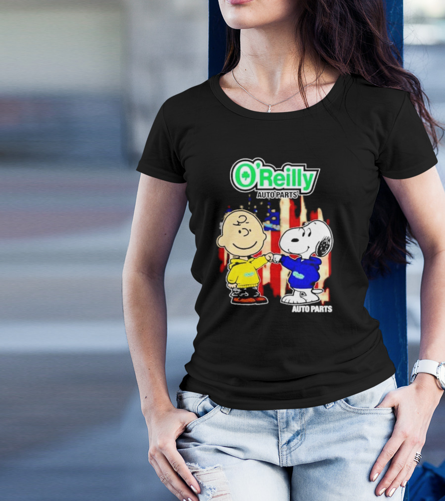 O’Reilly Auto Parts Charlie Brown Snoopy American Flag T-Shirt
