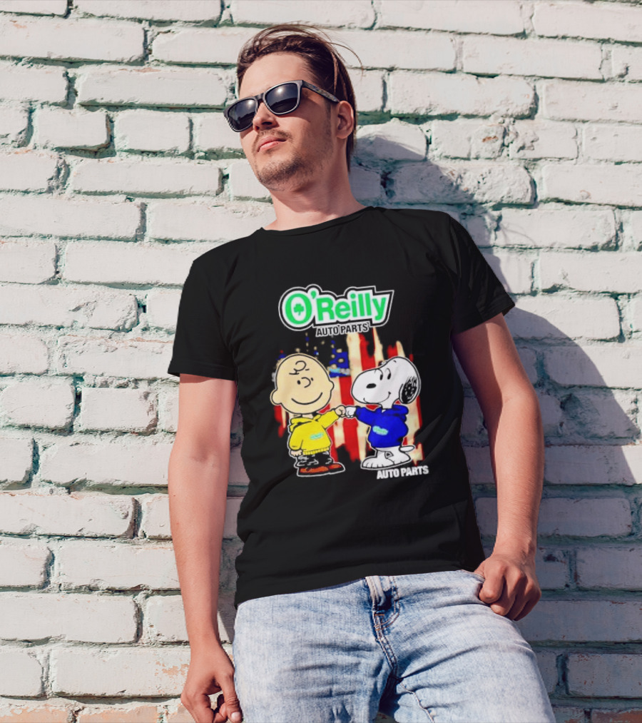 O’Reilly Auto Parts Charlie Brown Snoopy American Flag T-Shirt