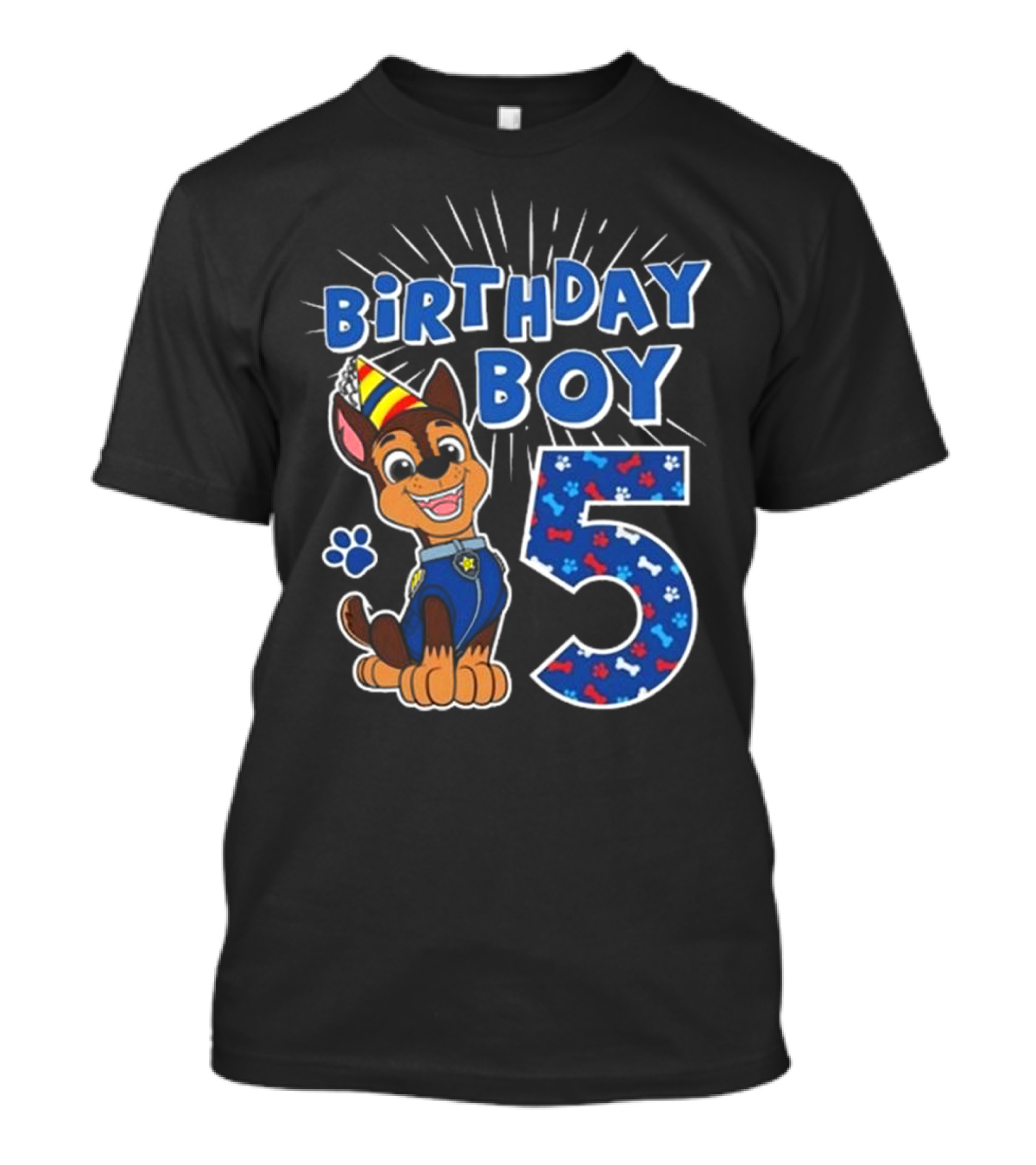 Paw Patrol Birthday Boy 5 Chase Party Hat And Paw Print T-Shirt