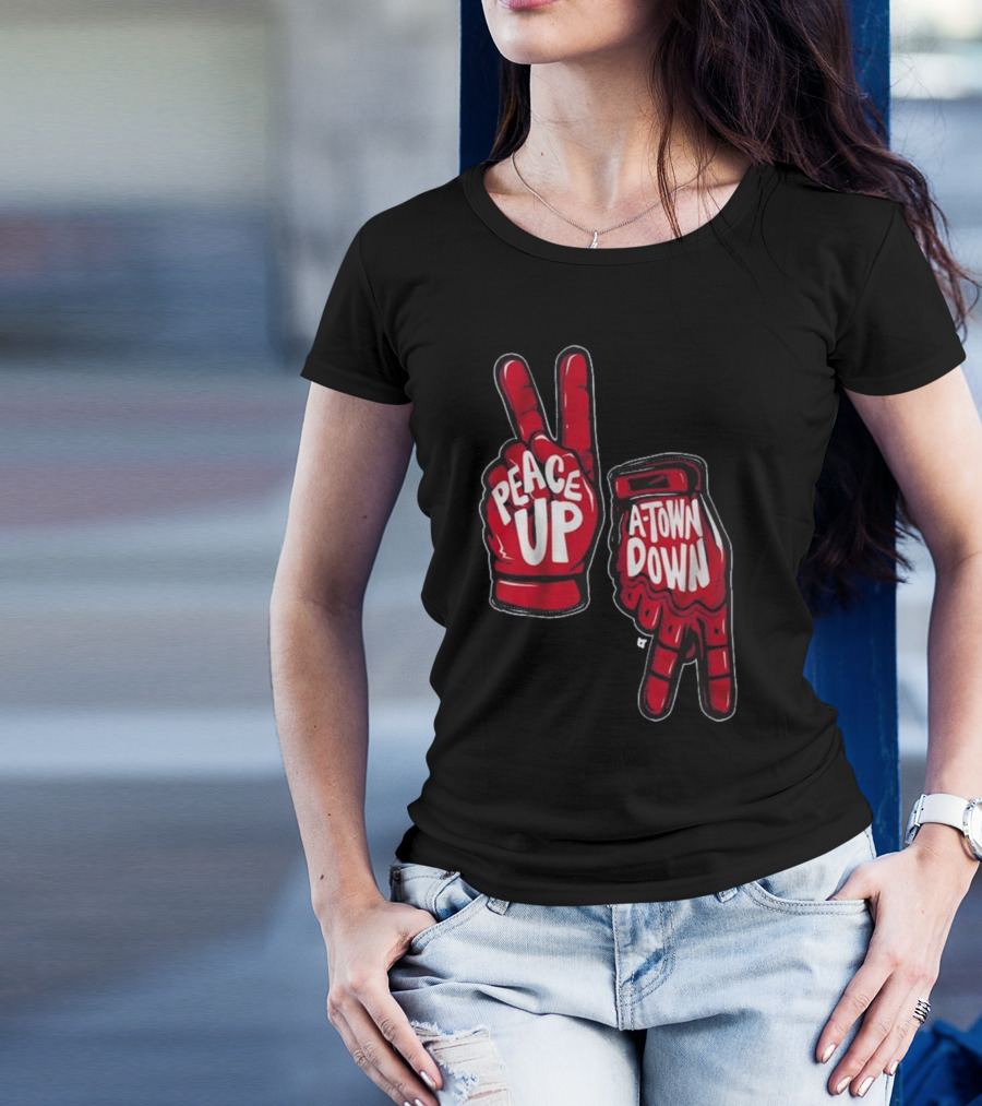 Peace Up A-Town Down Red Gloves Graphic T-Shirt