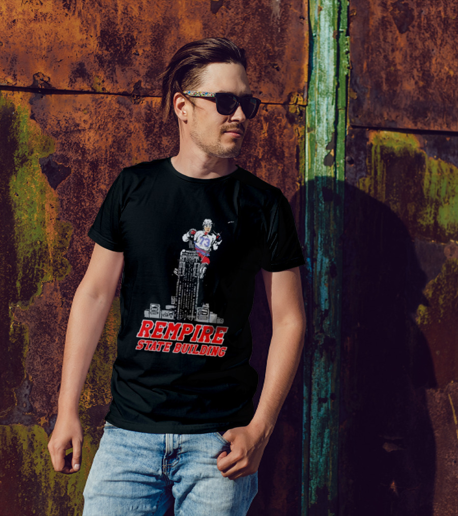 Rempire State Building Red And Blue Hockey Player Skyscraper Concept T-Shirt