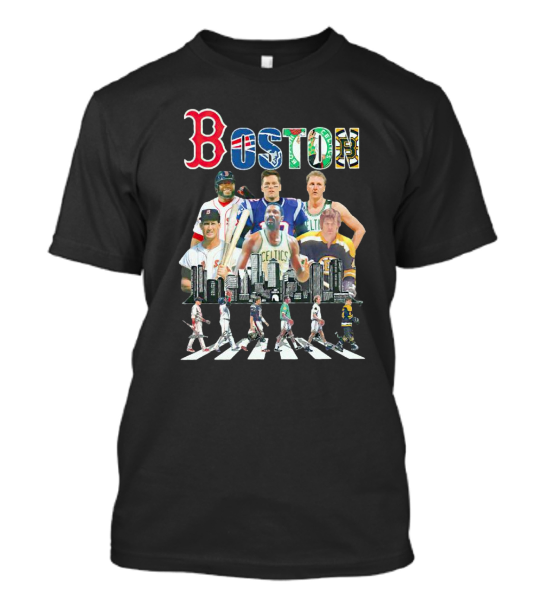 Boston Sports Team Legends Cityscape Players Signatures T-Shirt