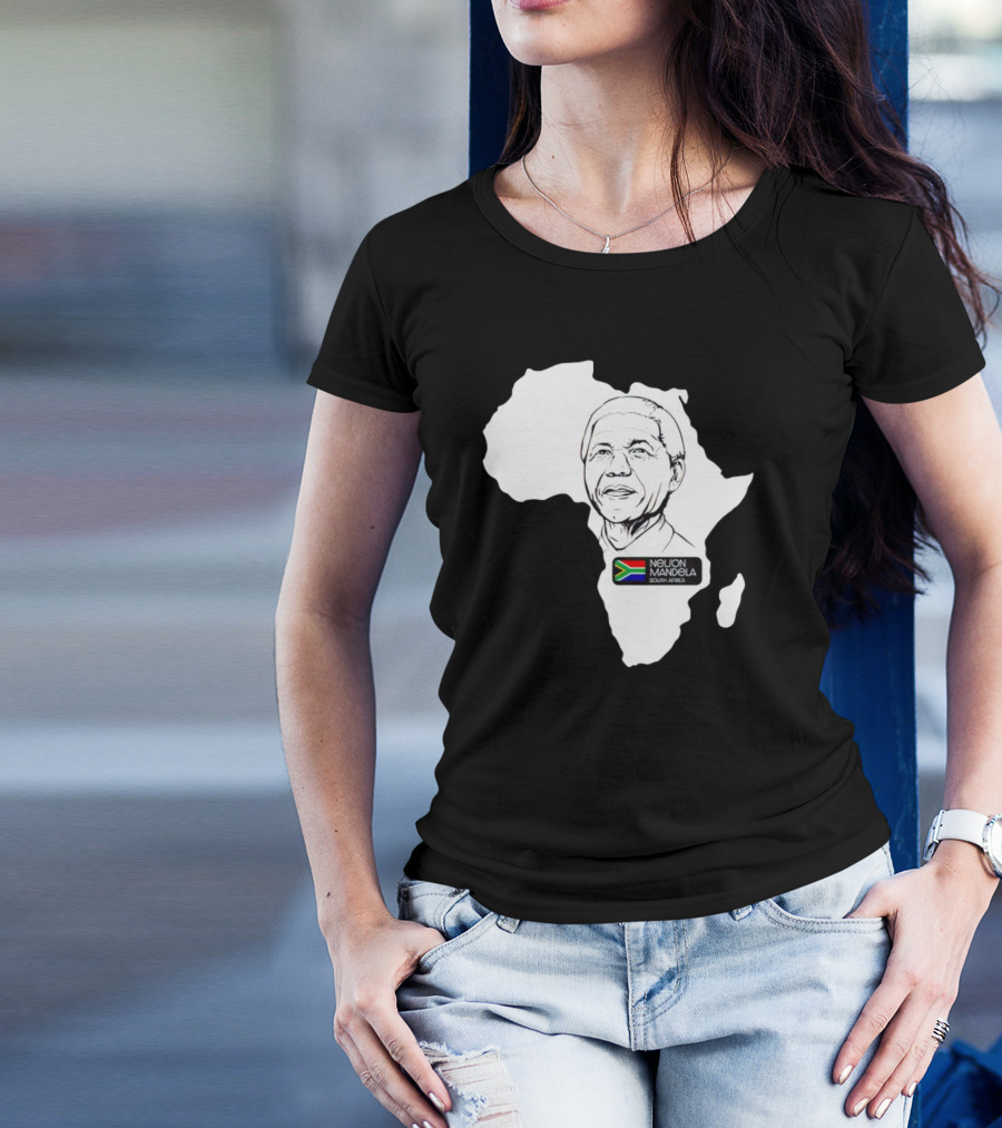 Nelson Mandela South Africa Flag Map T-Shirt