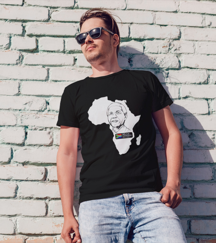 Nelson Mandela South Africa Flag Map T-Shirt