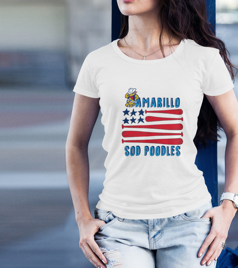 Amarillo Sod Poodles American Flag With Baseball Bats And Stars T-Shirt