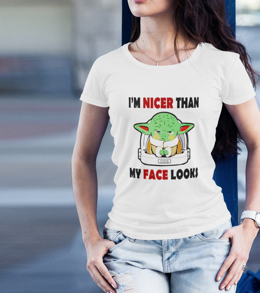 Baby Yoda I'm Nicer Than My Face Looks Grogu Helmet T-Shirt