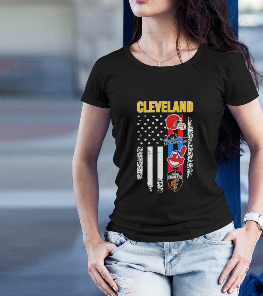 Cleveland Browns Monsters Guardians Cavaliers American Flag Sports T-Shirt