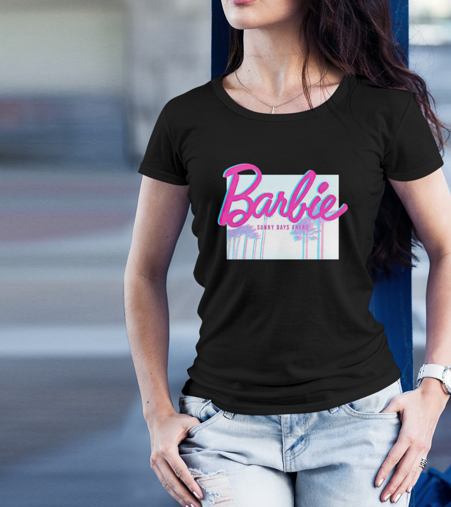 Barbie Sunny Days Ahead Palm Trees Vibrant 3D Text T-Shirt