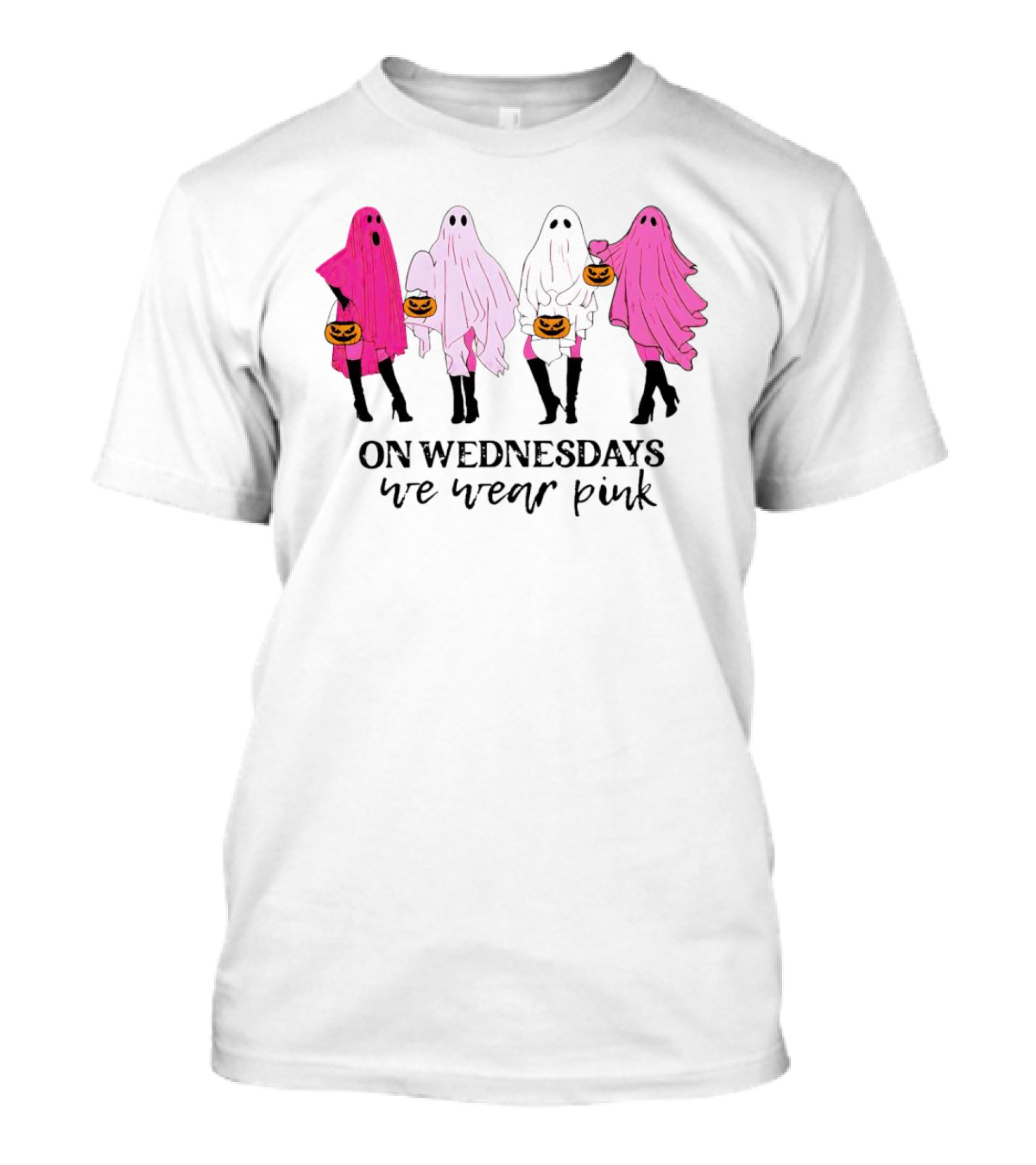 On Wednesdays We Wear Pink Ghost Costumes Halloween T-Shirt