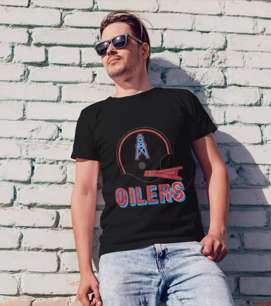 Oilers Football Helmet With Tower T-Shirt