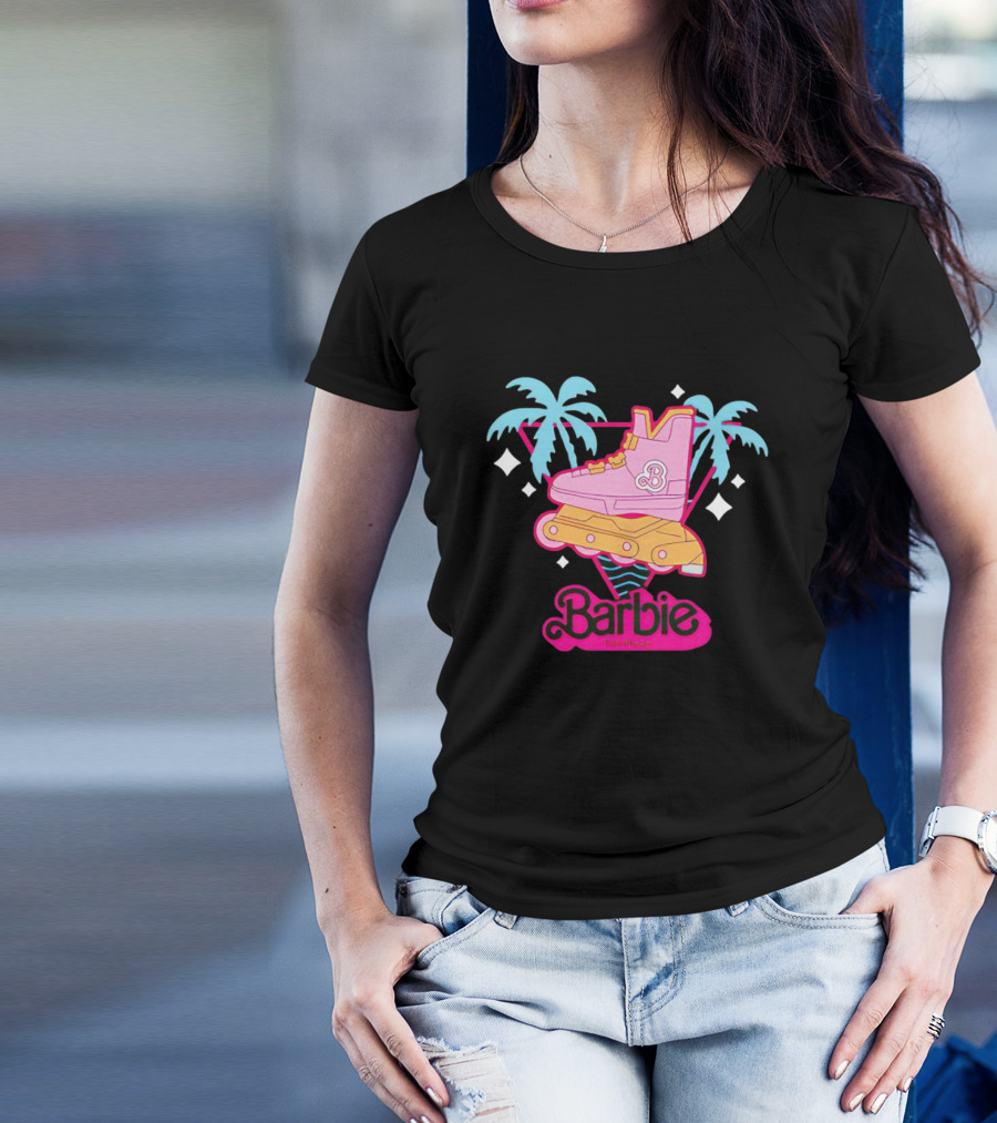 Barbie Rollerblade Movie Pink Skate And Palm Trees T-Shirt