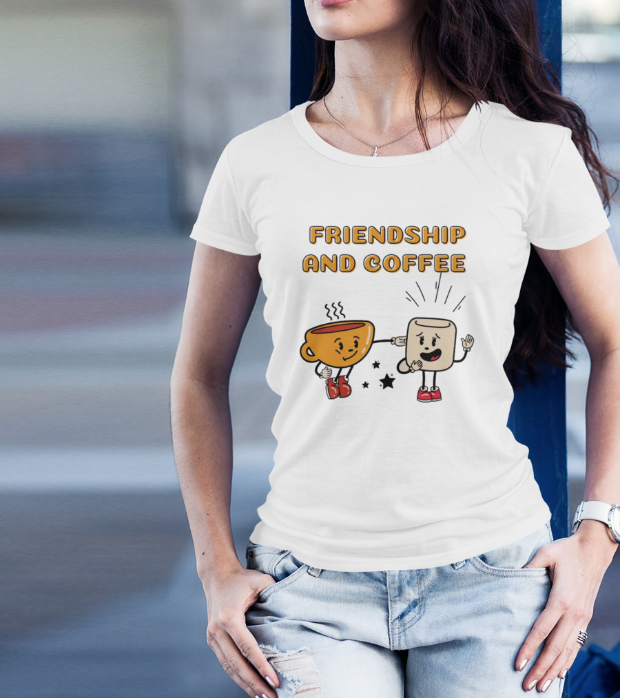 FRIENDSHIP AND COFFEE CUP AND MARSHMALLOW CHARACTERS CELEBRATING TOGETHER T-Shirt