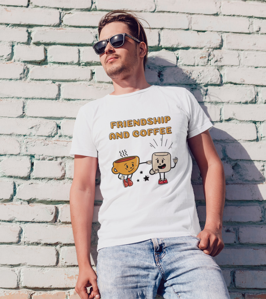 FRIENDSHIP AND COFFEE CUP AND MARSHMALLOW CHARACTERS CELEBRATING TOGETHER T-Shirt
