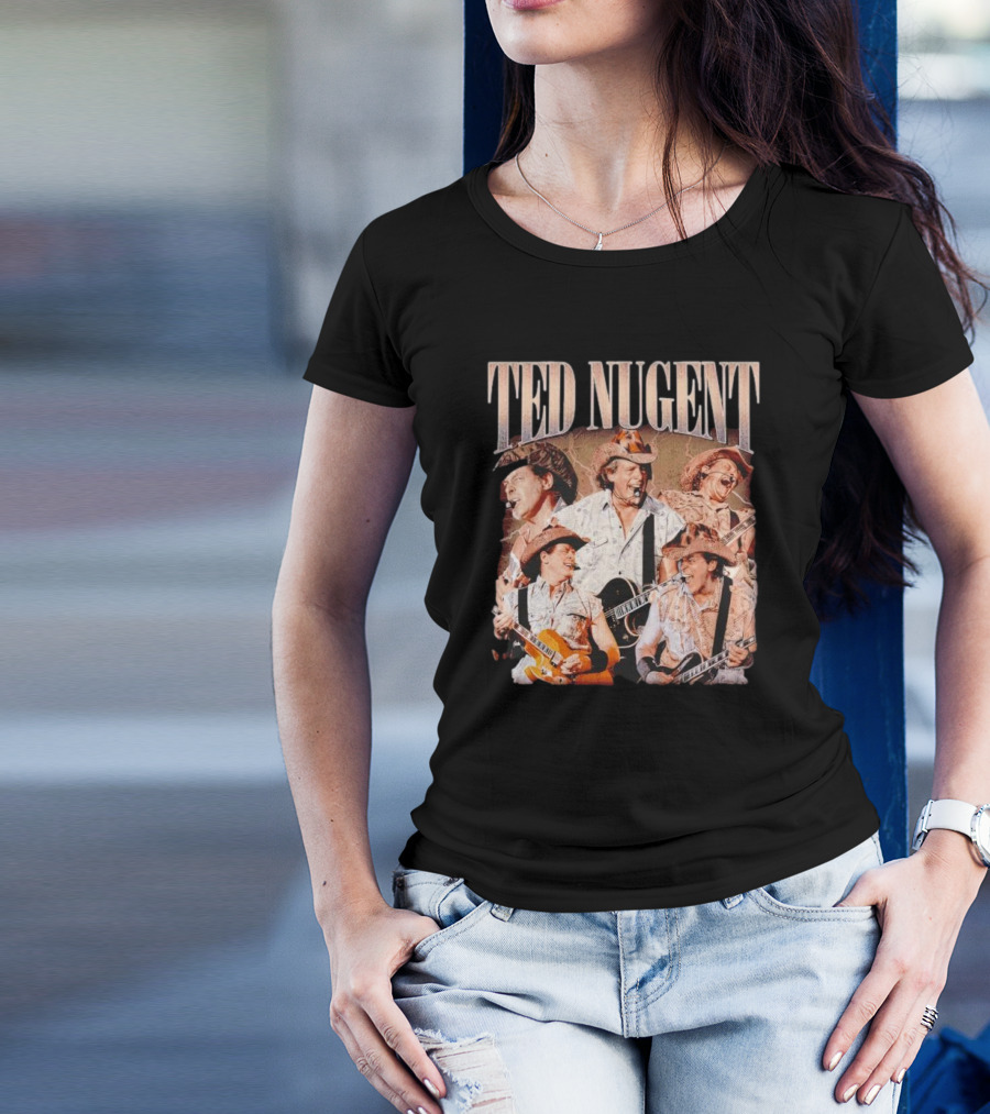 Ted Nugent Western Cowboy Hat Guitar Performance Collage T-Shirt