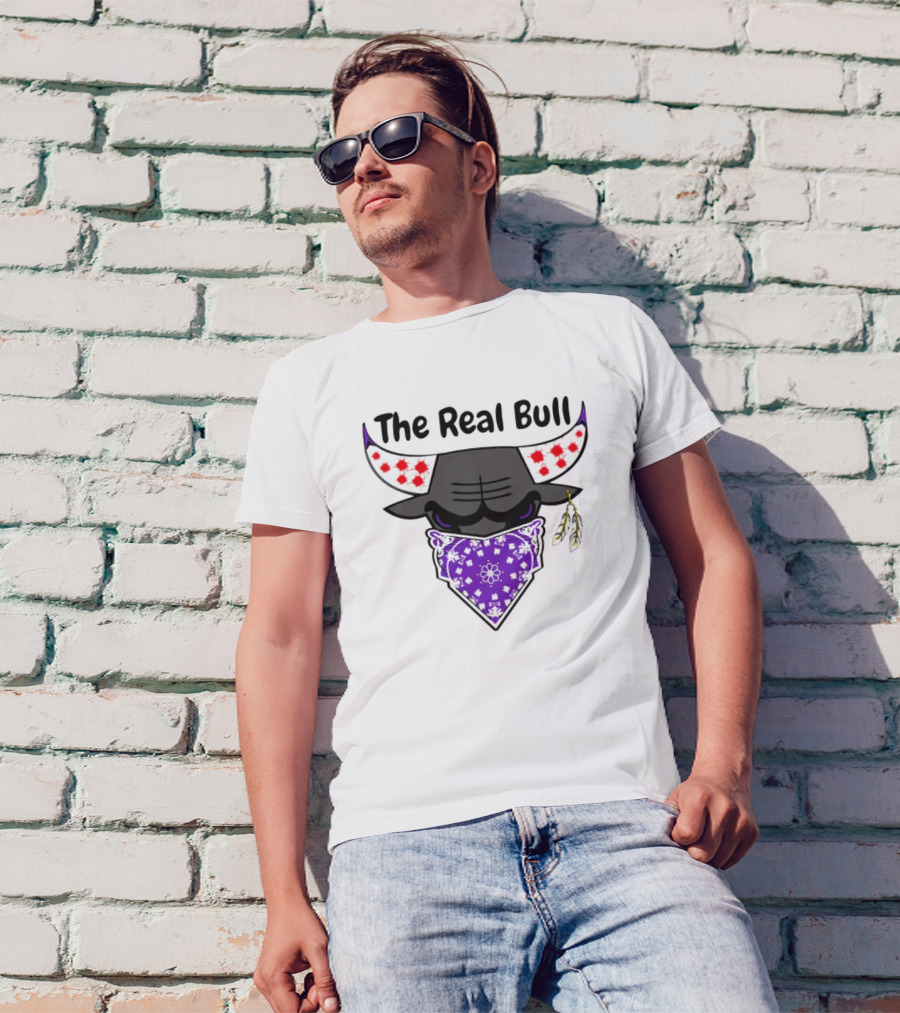 The Real Bull Purple Bandana Horns With Red Accents T-Shirt