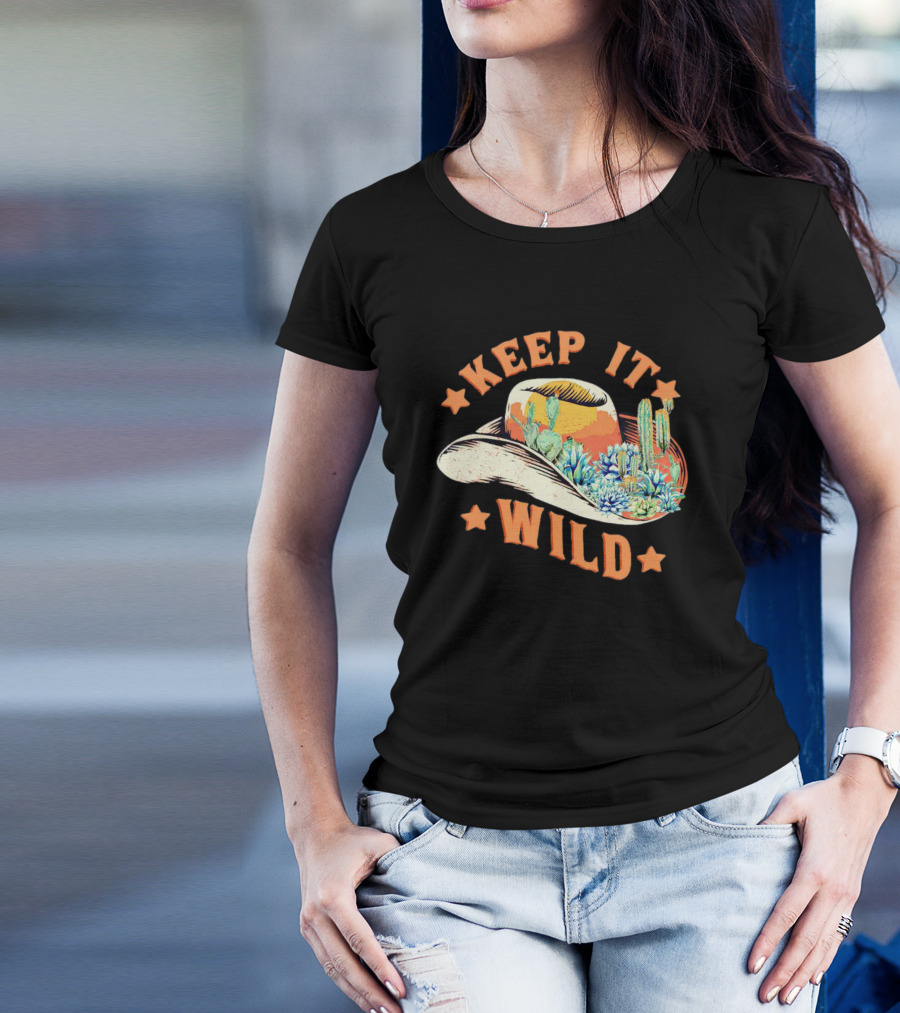 Keep It Wild Cowboy Hat Cactus Scene T-Shirt