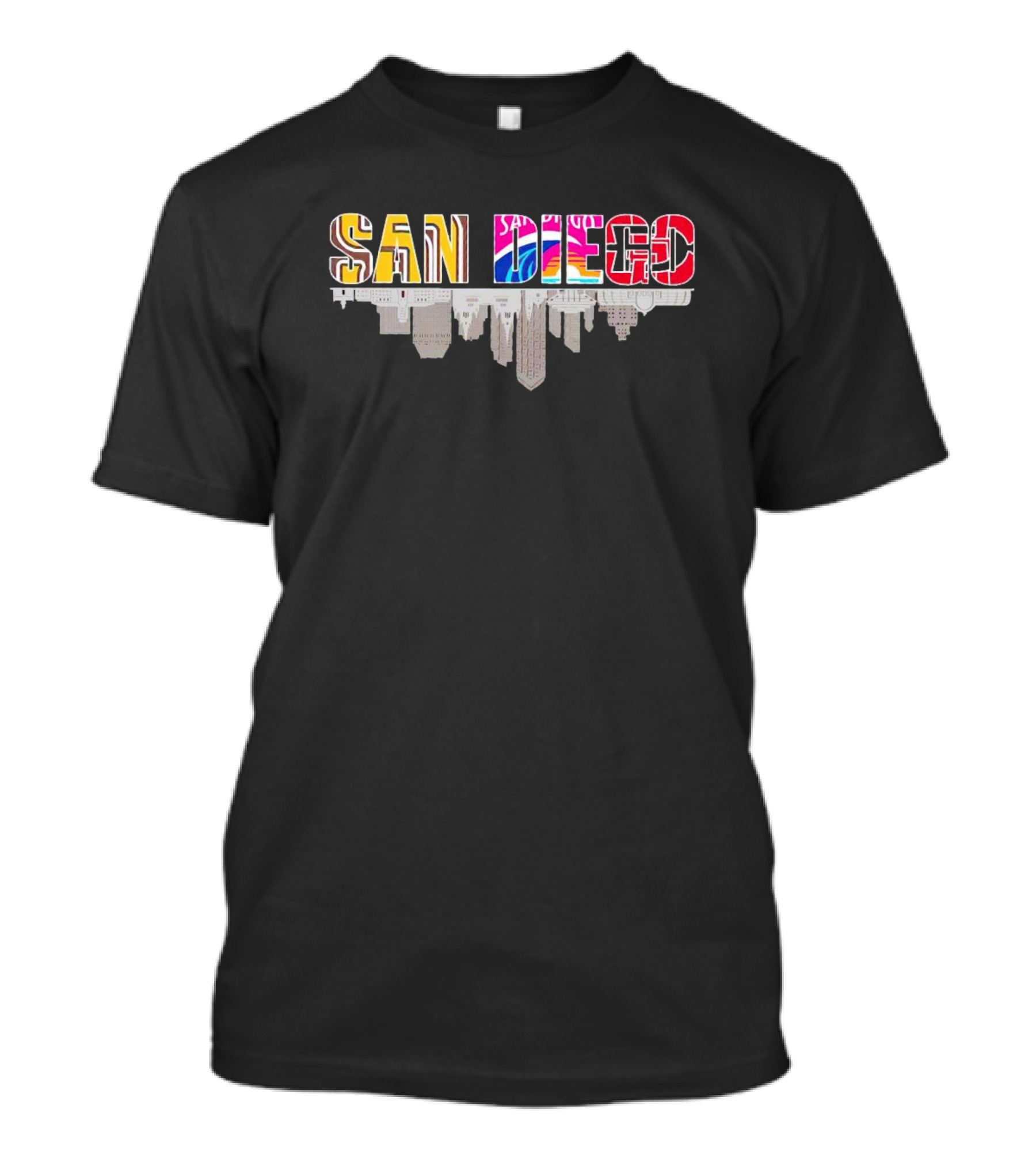 San Diego City Skyline Upside Down Sports Team Colors T-Shirt