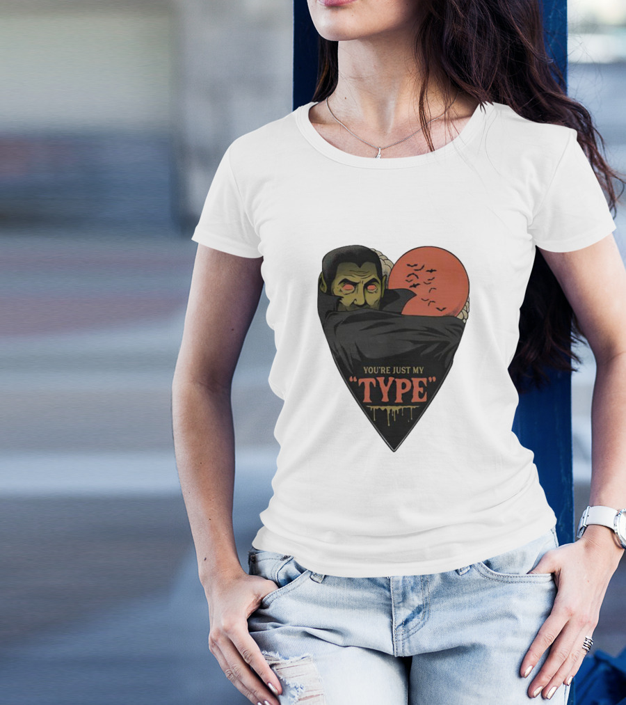 You’re Just My Type Horror Halloween Vampire With Red Moon And Bats T-Shirt