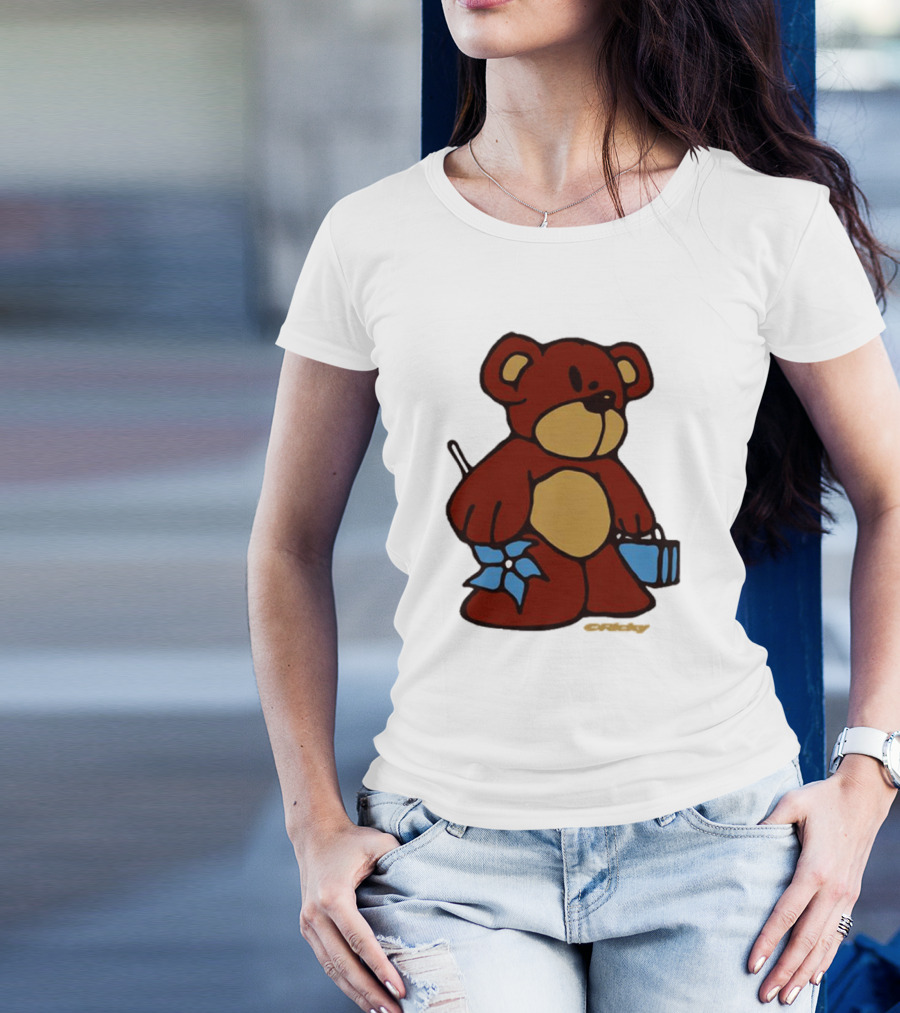 Ricky Montgomery Teddy Bear With Blue Flower And Suitcase T-Shirt