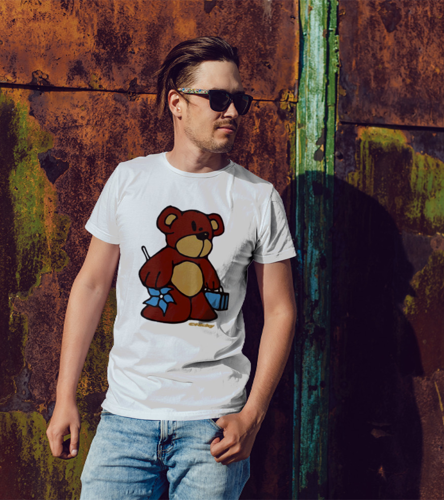 Ricky Montgomery Teddy Bear With Blue Flower And Suitcase T-Shirt