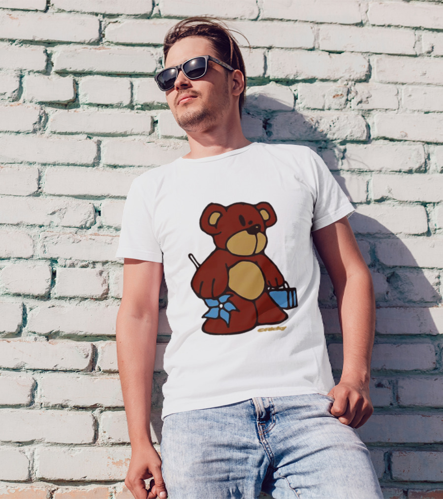 Ricky Montgomery Teddy Bear With Blue Flower And Suitcase T-Shirt