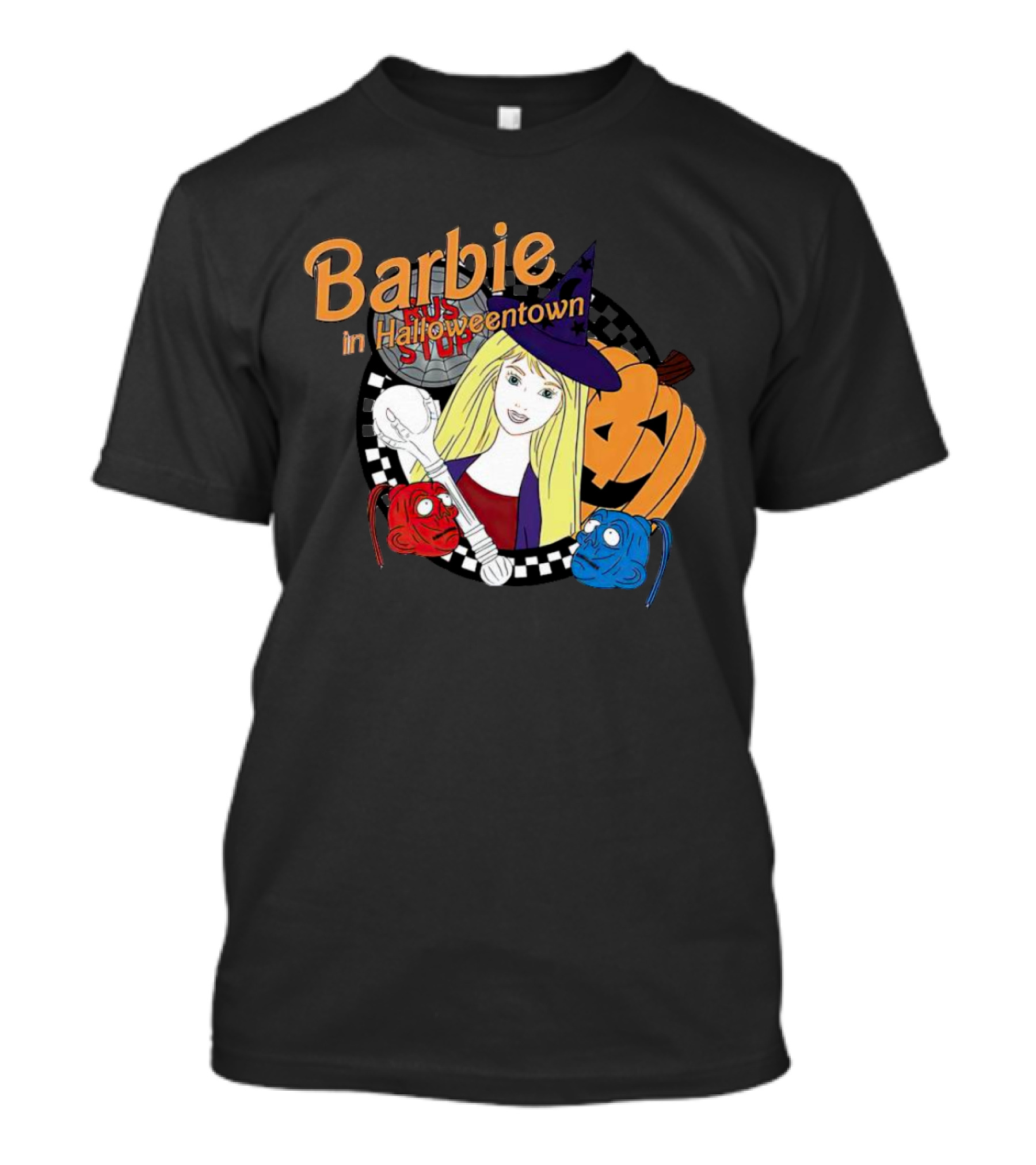 Barbie In Halloweentown Witch Hat With Jack-O-Lantern And Checkered T-Shirt