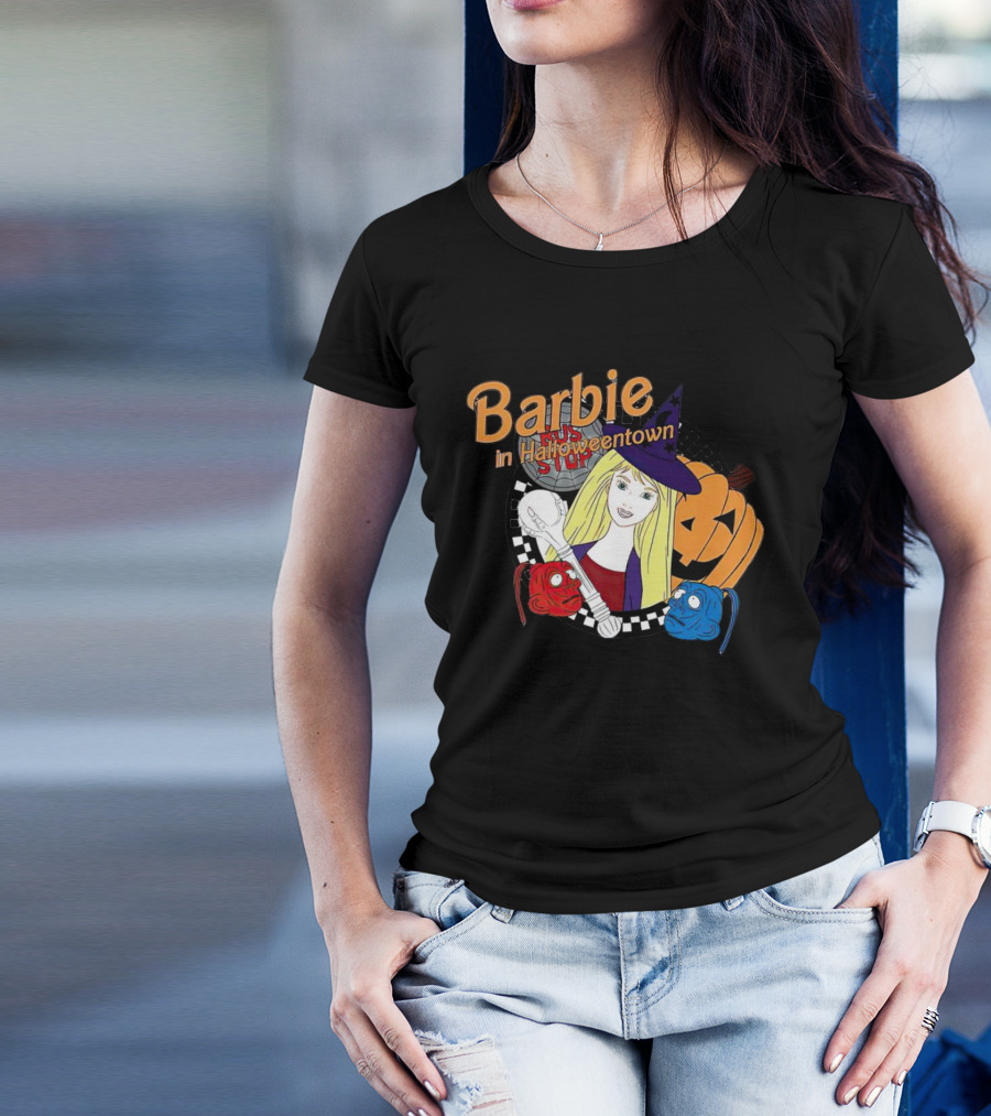 Barbie In Halloweentown Witch Hat With Jack-O-Lantern And Checkered T-Shirt