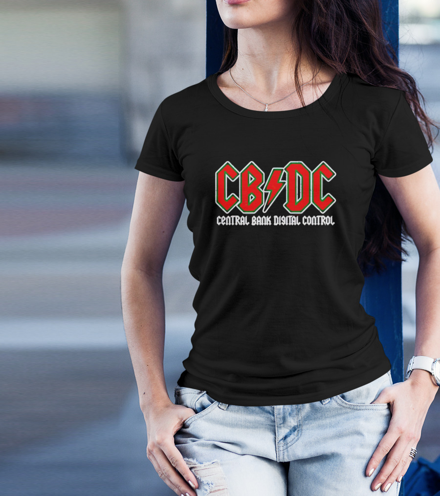 CBDC Central Bank Digital Control Parody Design With Rock Band Logo Influence T-Shirt