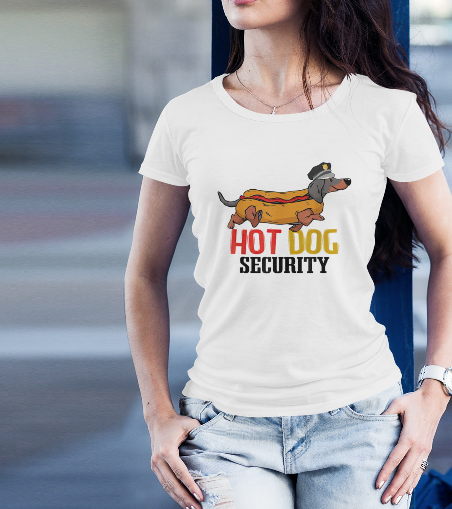 Dachshund Hot Dog Security Officer In Police Hat T-Shirt