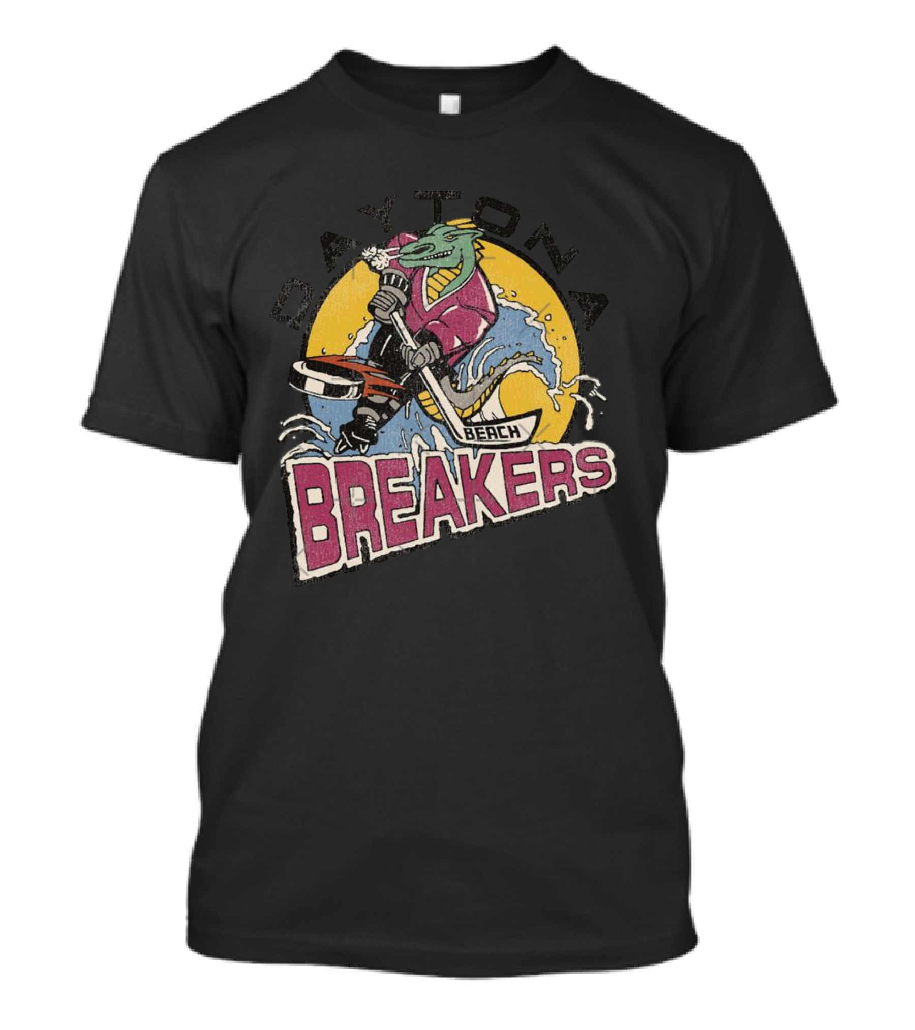 Daytona Beach Breakers Retro Ice Hockey Mascot Surfing T-Shirt