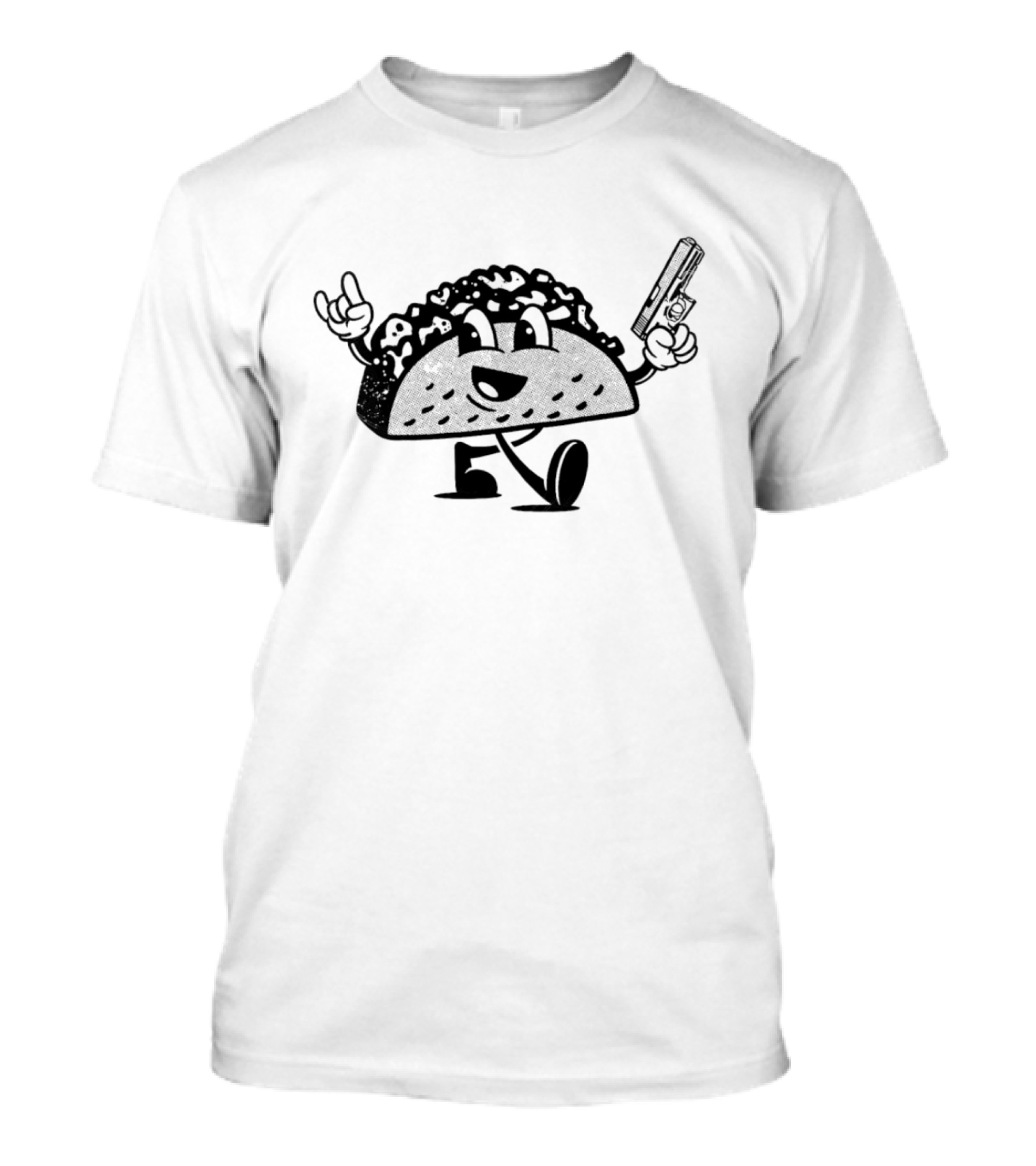 Rock And Roll Taco Mascot With Gun T-Shirt