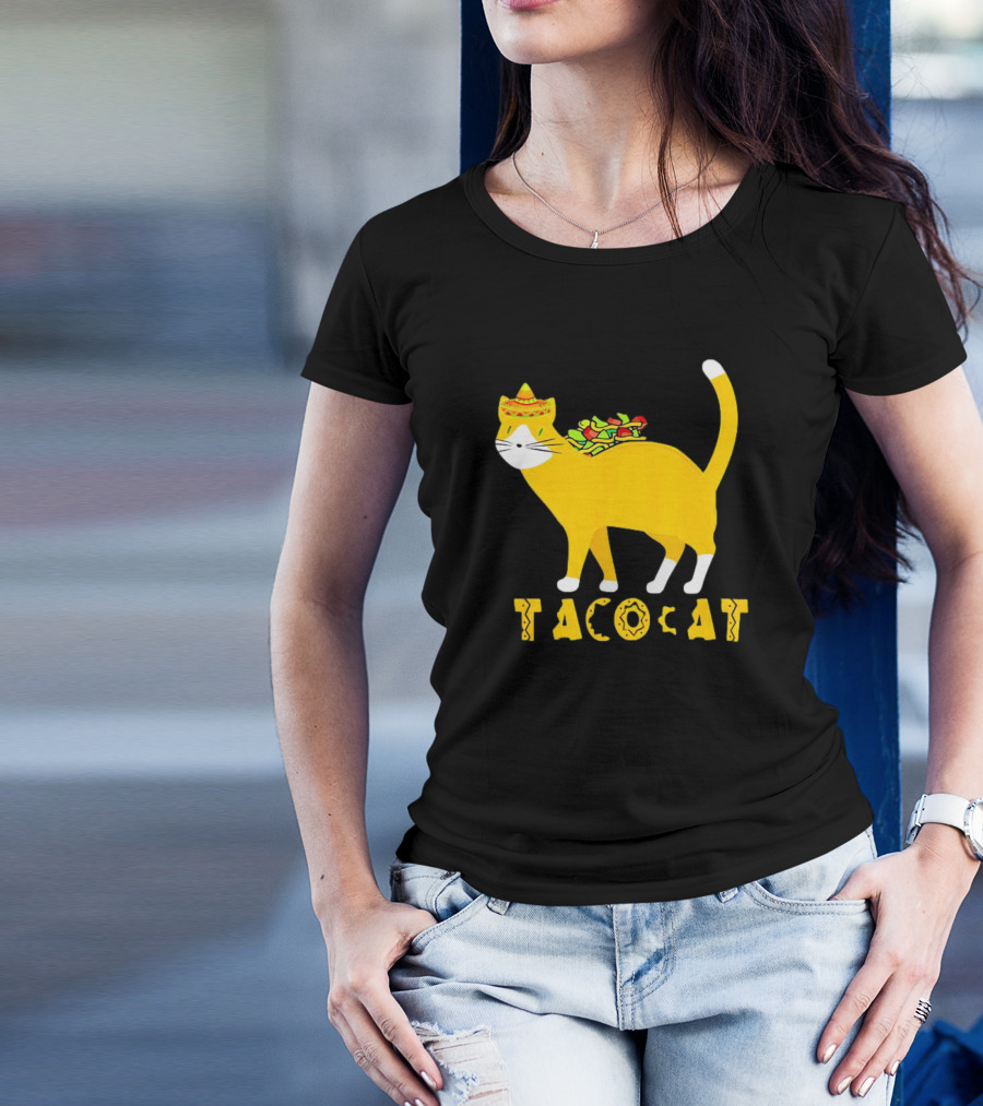 Tacocat Wearing Sombrero With Taco Filling Back T-Shirt