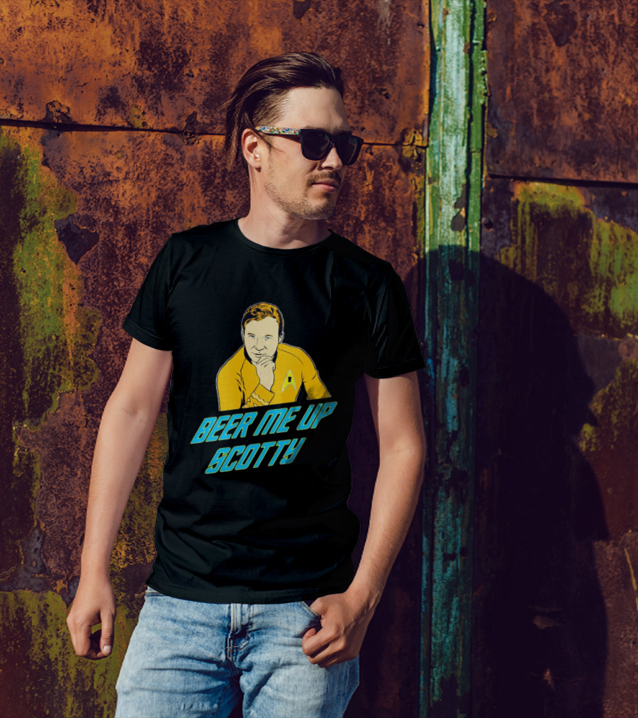 Beer Me Up Scotty Star Trek Captain Yellow Uniform T-Shirt