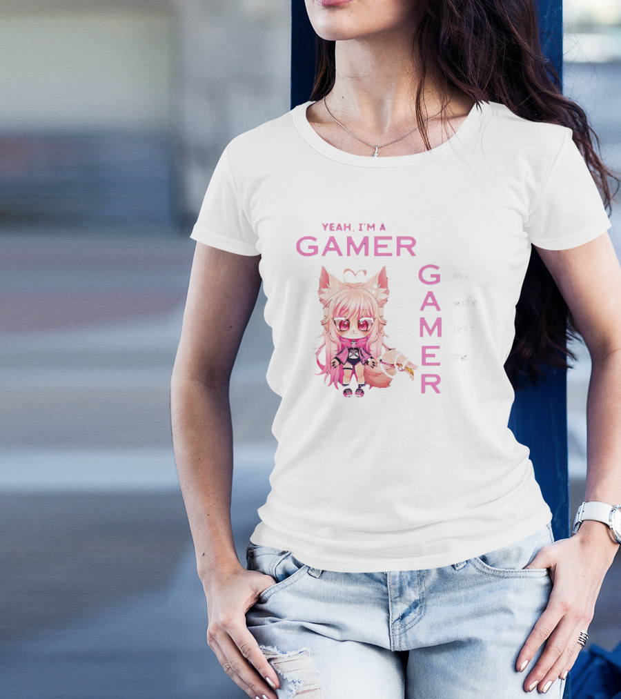 Yeah I'm A Gamer My Wife Left Me Chibi Fox Character T-Shirt