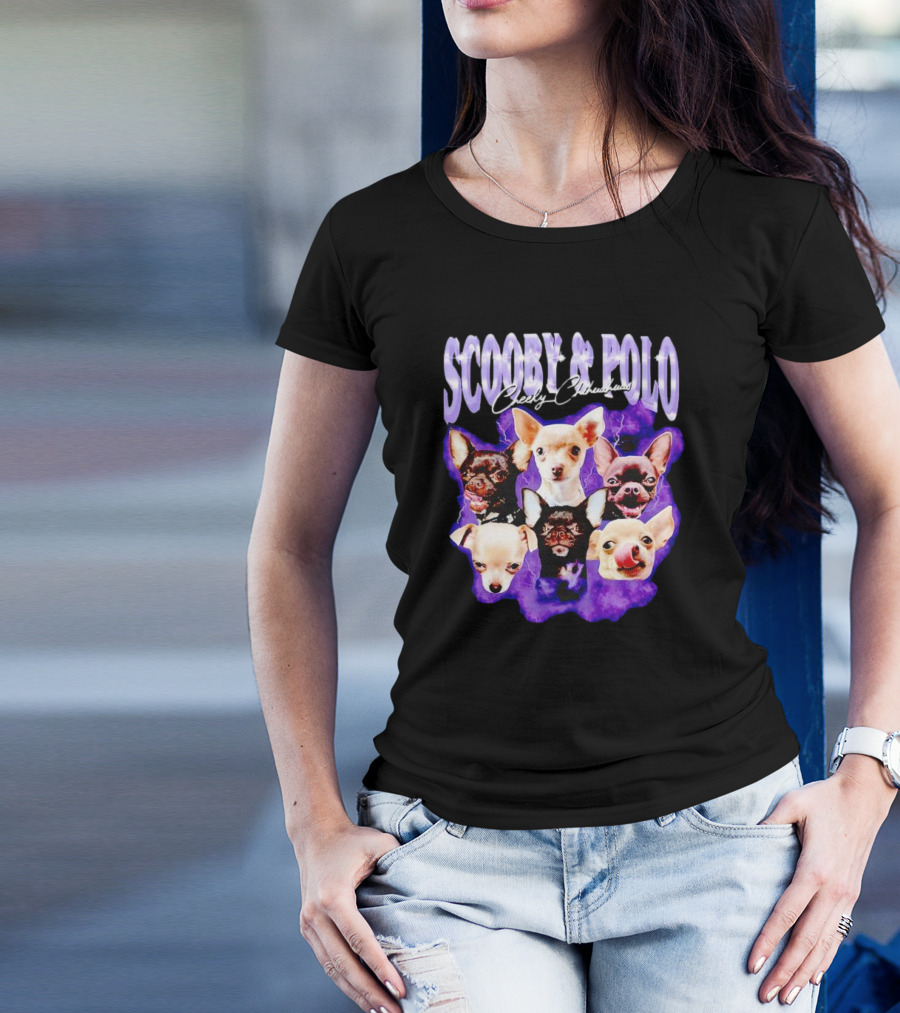 Scooby And Polo Cheeky Chihuahuas Purple Background T-Shirt