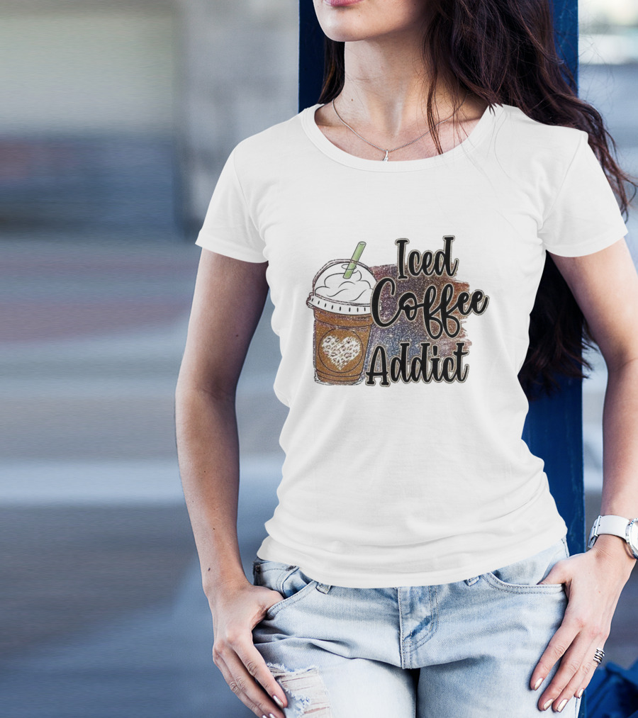 Iced Coffee Addict Glitter Heart Cup T-Shirt