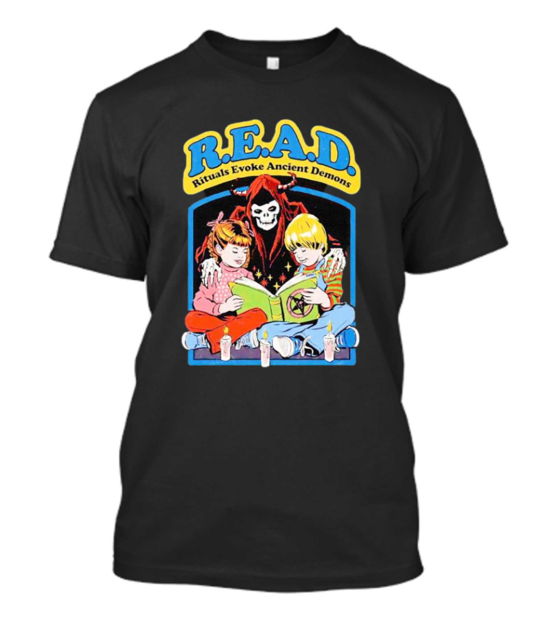 R.E.A.D. Rituals Evoke Ancient Demons Grim Reaper Storytime With Children And Candles T-Shirt