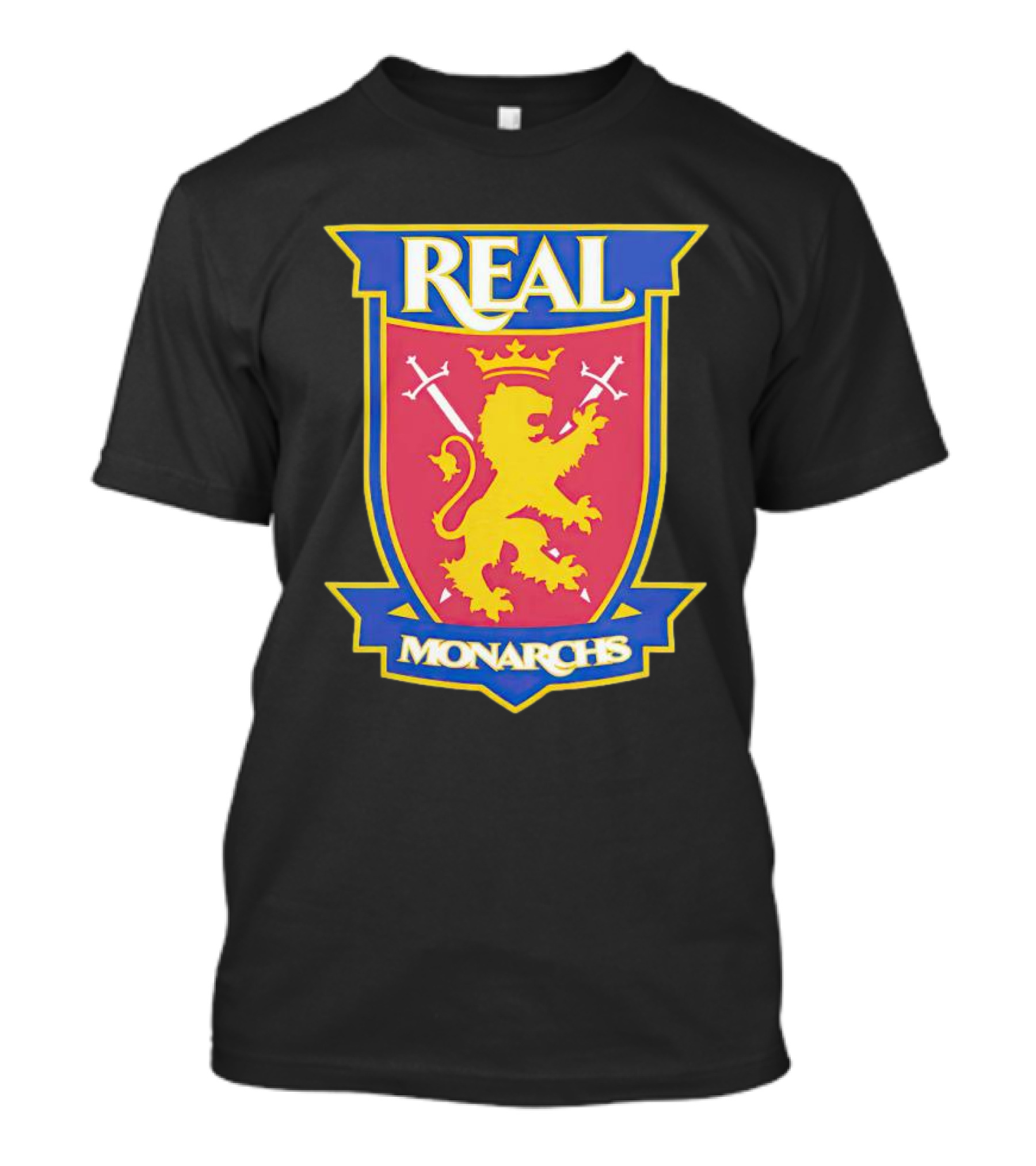 Real Salt Lake Real Monarchs Bold Emblem Crest With Lion And Crossed Swords T-Shirt