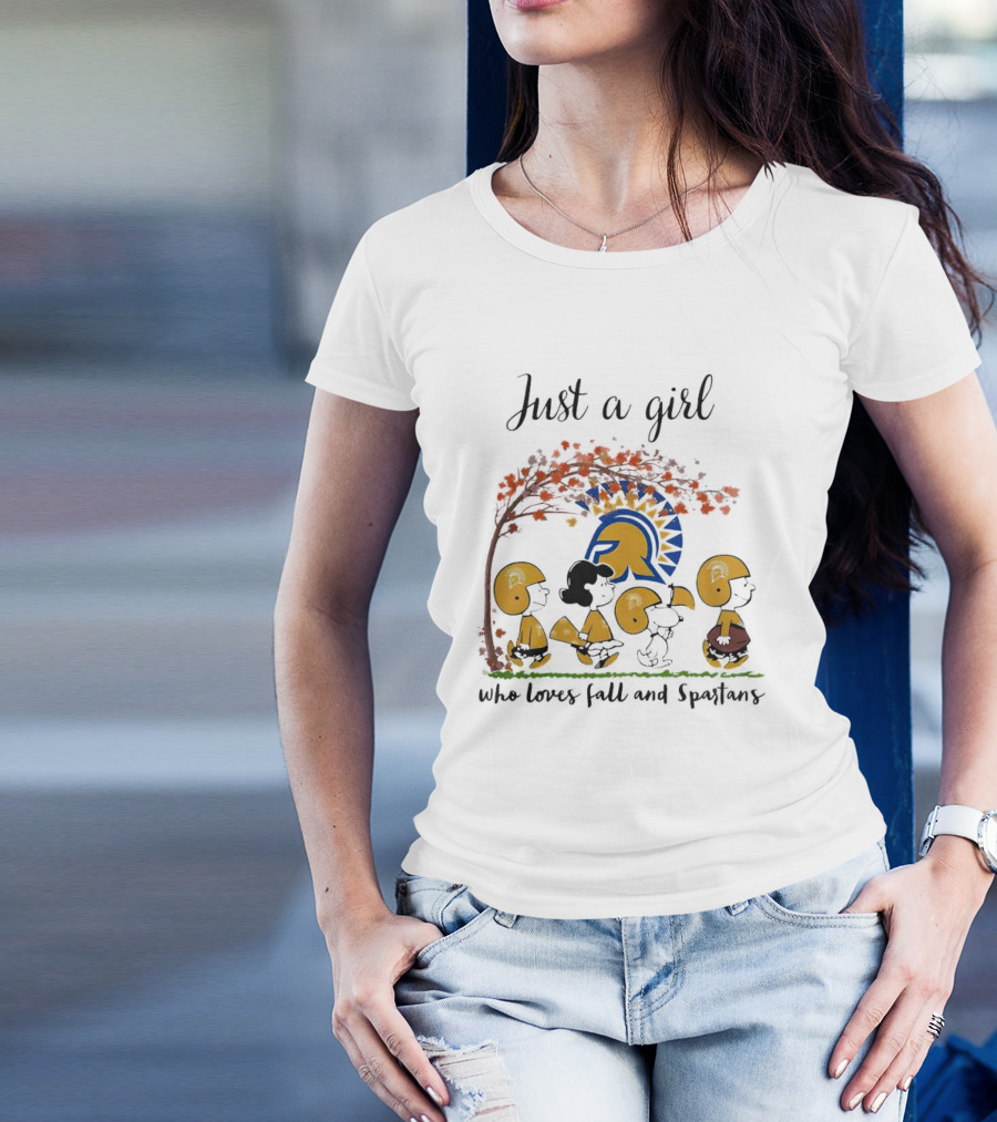 Just A Girl Who Loves Fall Peanuts Characters And Spartans T-Shirt