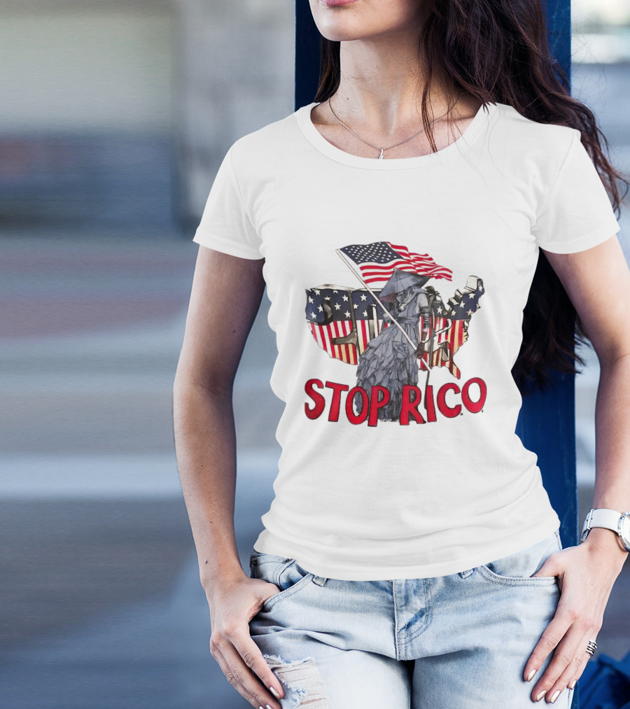 Deaver Stop Rico American Flag Map Iconic T-Shirt