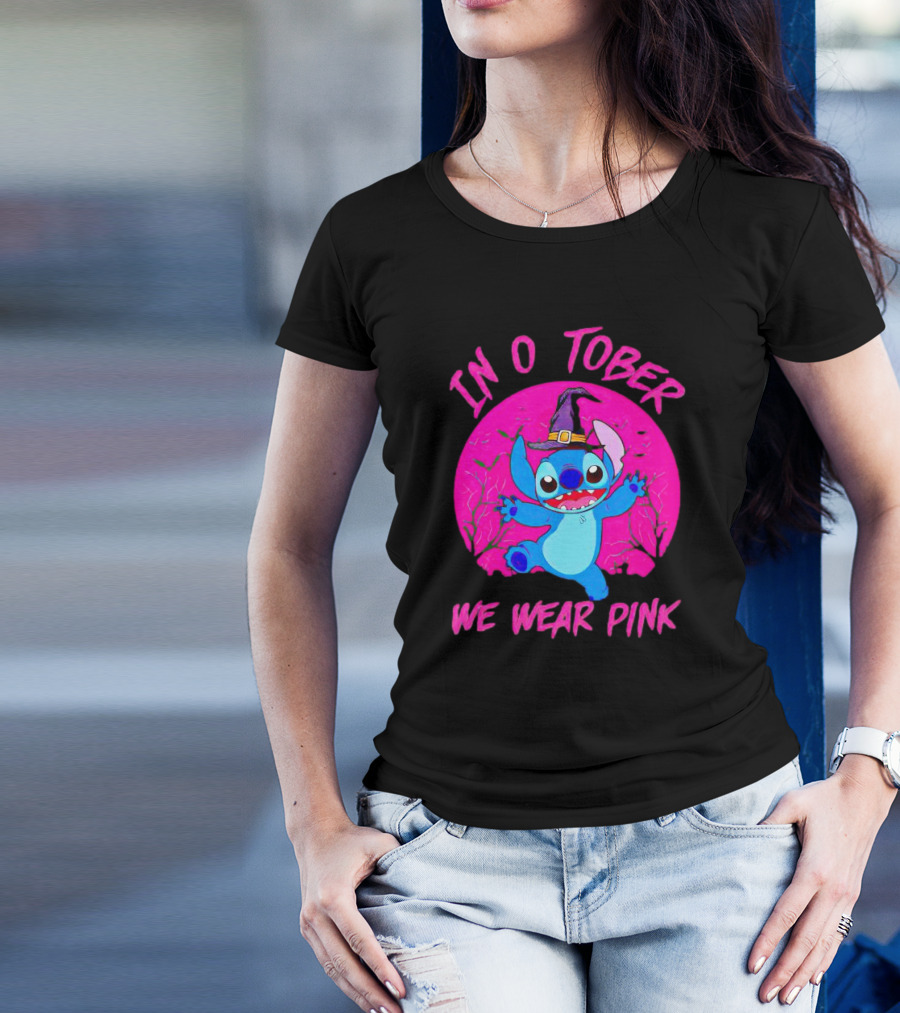 Stitch In October We Wear Pink Halloween Magic T-Shirt