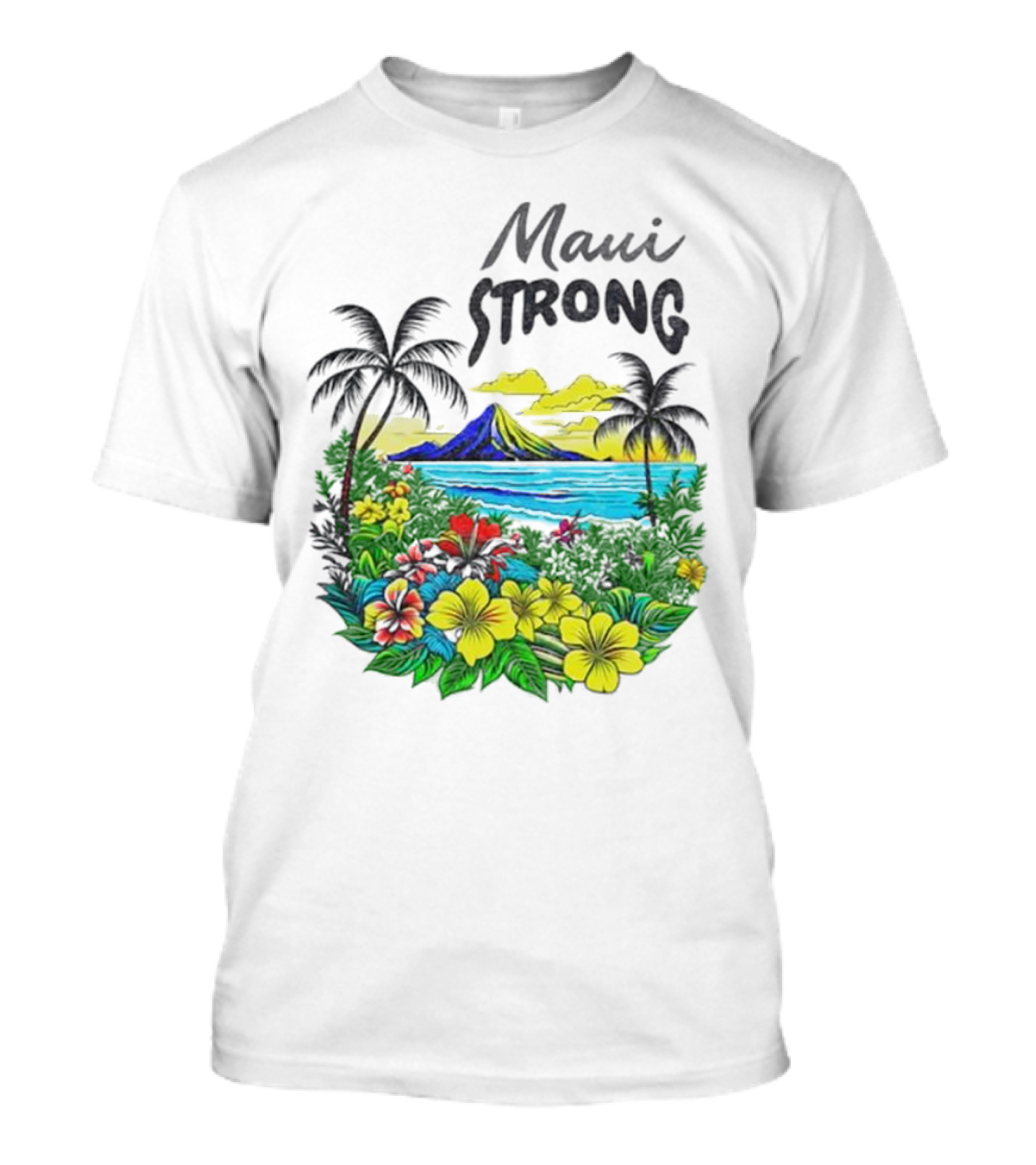 Maui Strong Fundraiser Helping Maui Fire Relief Efforts Vibrant Hawaiian Island Scene T-Shirt