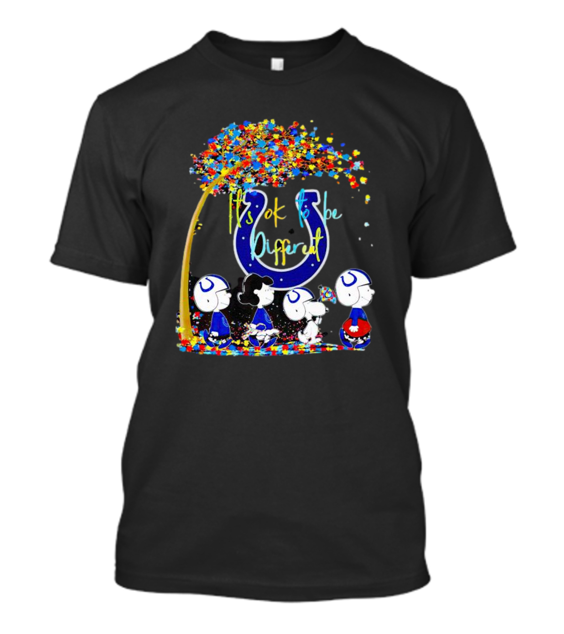 Indianapolis Colts Peanuts Characters It's Ok To Be Different Autism Fall T-Shirt