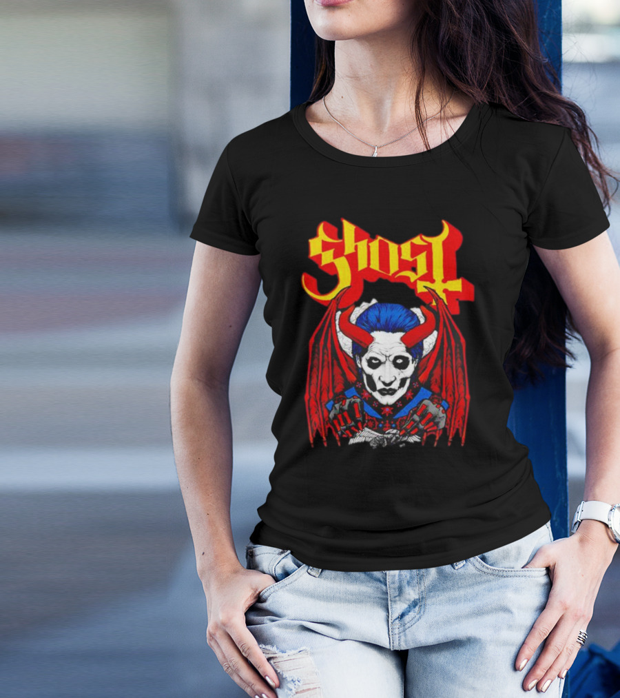 Ghost Demonic Red Horned Figure X Post Mortem Horror Wings T-Shirt